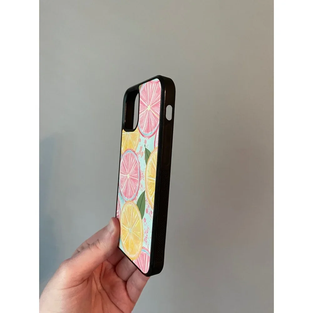 iPhone 12 Mini Case Unisex Small Multicolor Citrus Fruit Print Black Bumper